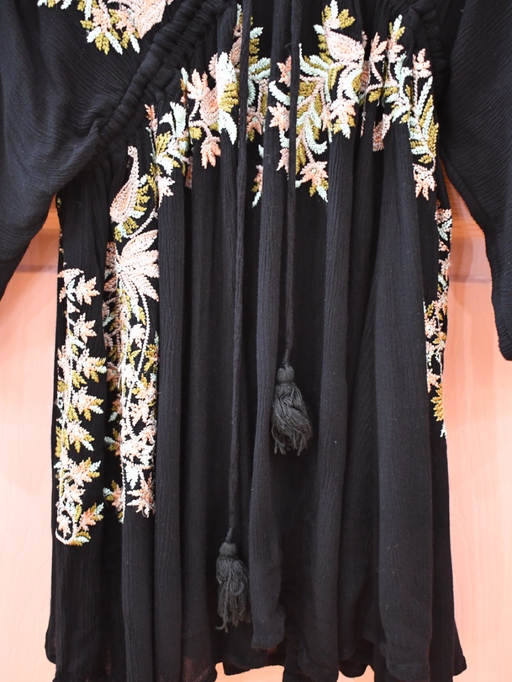Free People Black Mini Dress with Floral Embroidery M - Picture 7 of 8